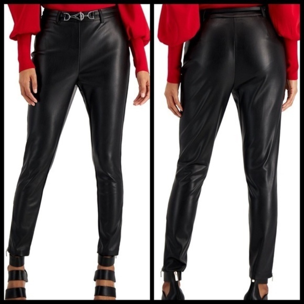 Just In-Faux Black Leather Skinny Pant with belt
